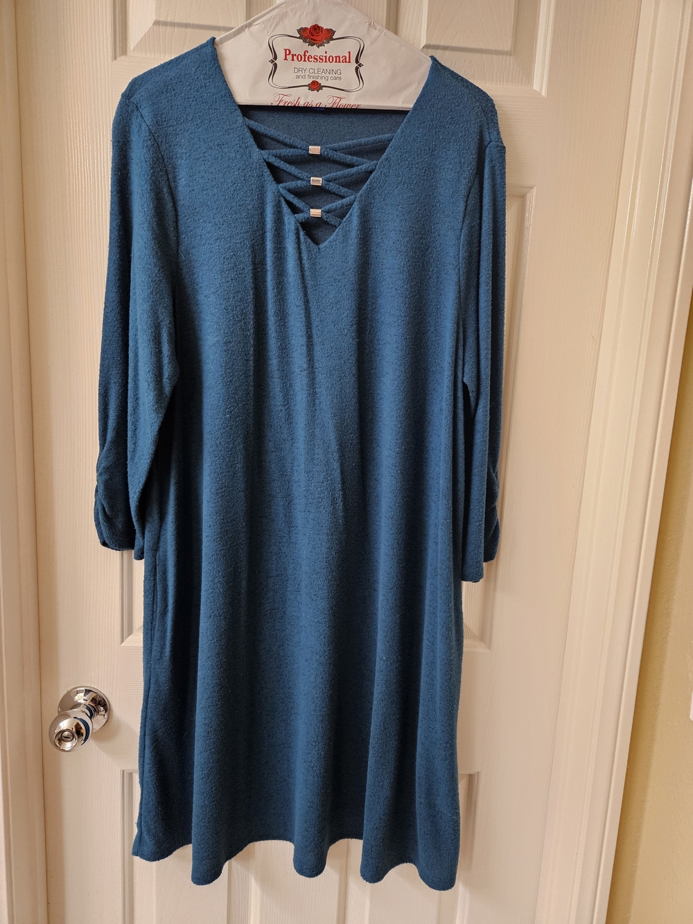Apt. 9 Teal Long Sleeve Crisscross V-Neck Dress